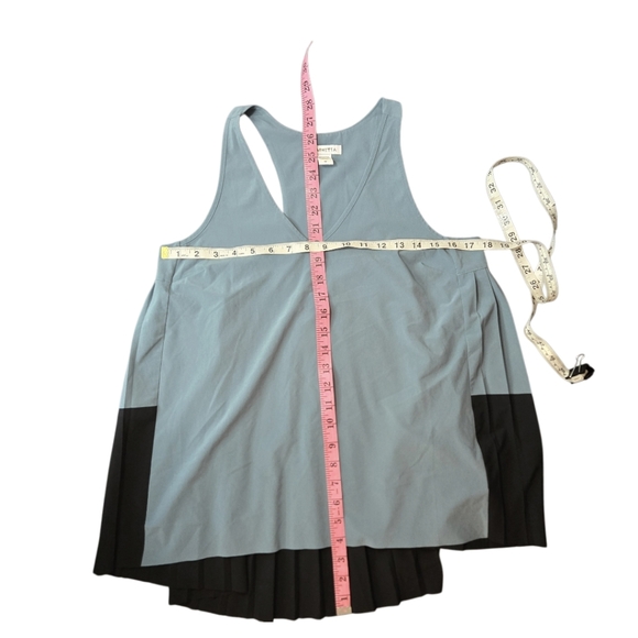 ATHLETA Activewear Swing Pleated Sleeveles Stretch Top Teal and Black Medium - Picture 12 of 14